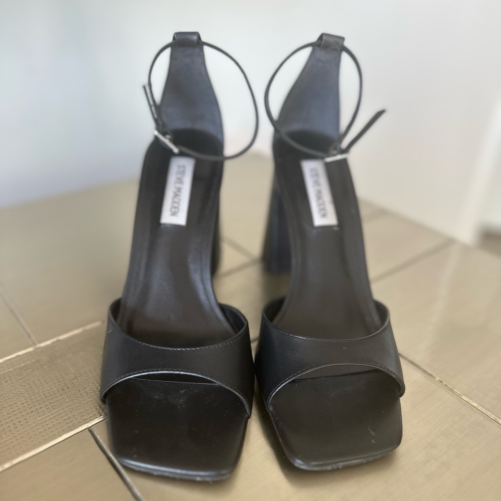 STEVE MADDEN margot black leather heel with ankle strap & block heels — size 7.5 - Picture 7 of 11